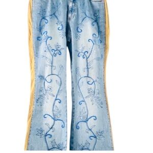 ❤️ Vintage Blue Flare Jeans with Floral Embroidery beads